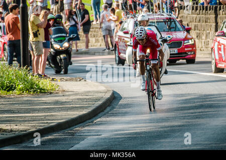 Leeds, Großbritannien - 06.Mai 2018: Stéphane Rossetto, der Gewinner der Phase 4 des Tour de Yorkshire, Zyklen durch Kirkstall in Leeds, UK. Credit: colobusyeti.co.uk/Alamy leben Nachrichten Stockfoto