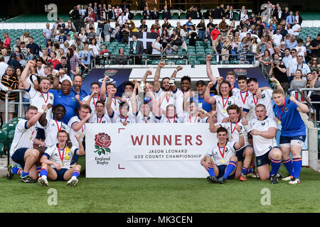 London, Großbritannien. 6. Mai 2018. Team Yorkshire gewann die Jason Leonard Abteilung 1 Finale im Jahr 2018 RFU-Cup - Jason Leonard Abteilung 1 Final: Yorkshire U20 vs Cornwall U20 in Twickenham Stadion am Sonntag, den 06. Mai 2018. LONDON, ENGLAND. Credit: Taka G Wu Stockfoto