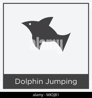 Dolphin Jumping - Symbol auf weißem Hintergrund mit grauen Rahmen, Zeichen und Symbol isoliert Stock Vektor