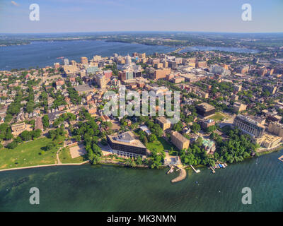 Madison ist die Hauptstadt von Wisconsin. Während des Sommers von drohne getroffen Stockfoto