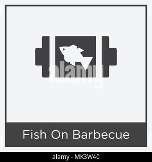 Fisch am Grill Symbol auf weißem Hintergrund mit grauen Rahmen, Zeichen und Symbol isoliert Stock Vektor
