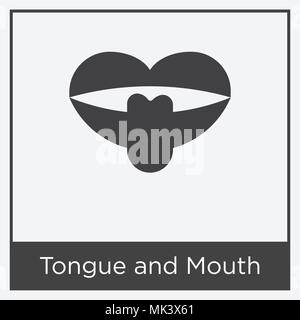 Zunge und Mund Symbol auf weißem Hintergrund mit grauen Rahmen, Zeichen und Symbol isoliert Stock Vektor