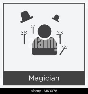 Magier Symbol auf weißem Hintergrund mit grauen Rahmen, Zeichen und Symbol isoliert Stock Vektor