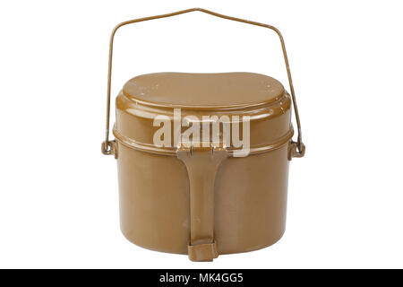 Sowjetische Armee Mess Kit auf weißem Hintergrund Stockfoto