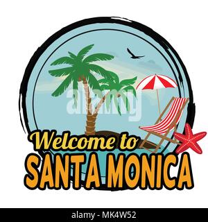 In Santa Monica Aufkleber oder Stempel grunge Stempelabdruck auf weißem Hintergrund Willkommen, Vector Illustration Stock Vektor