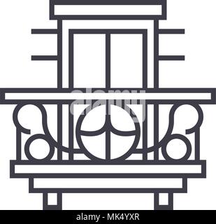 Balkon, Terrasse vektor Symbol Leitung, Zeichen, Abbildung auf Hintergrund, editierbare Anschläge Stock Vektor