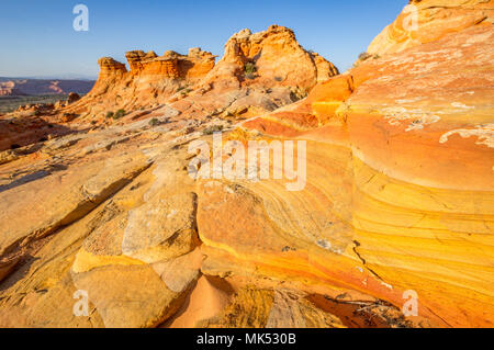 Mehrfarbige Sandstein Streifen und Formationen Cottonwood access Area South Coyote Buttes Vermilion Cliffs National Monument Arizona USA Stockfoto