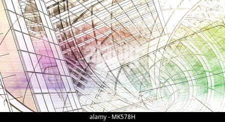 Moderne Architektur Mesh Stadt Wireframe Linien Basic Stockfoto