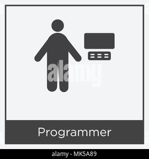 Programmierer Symbol auf weißem Hintergrund mit grauen Rahmen, Zeichen und Symbol isoliert Stock Vektor