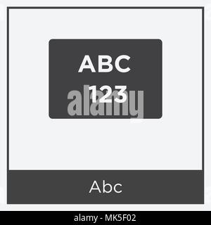 Abc-Symbol auf weißem Hintergrund mit grauen Rahmen, Zeichen und Symbol isoliert Stock Vektor