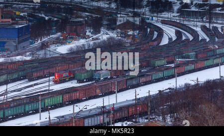 In Murmansk, Russland - 31. März 2014, Panoramaaussicht auf Bahnhof, Murmansk, Russland Stockfoto