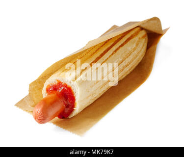 Französische Hot Dog isoliert auf weißem Hintergrund. Fast Food essen Menü Stockfoto