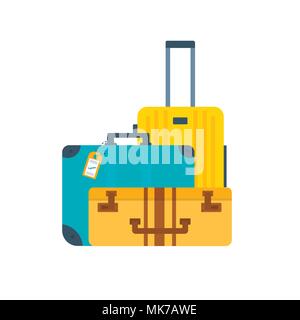 Verschiedene Arten von Gepäck, Gepäck, Koffer auf weißem Hintergrund. Flat Style Vector Illustration. Satz von Tourismus und Reisen Symbole mit vo Stock Vektor