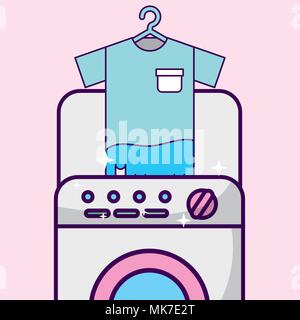 Wäscheservice Reinigung T-Shirt in der Waschmaschine Vector Illustration Stock Vektor
