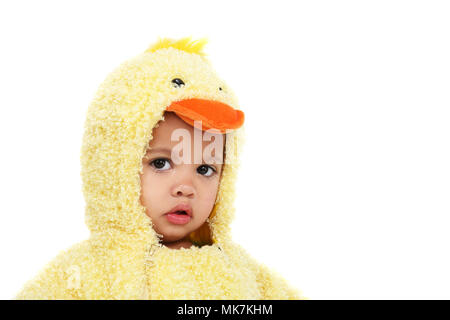 Junge Mädchen in Huhn Kostüm Stockfoto