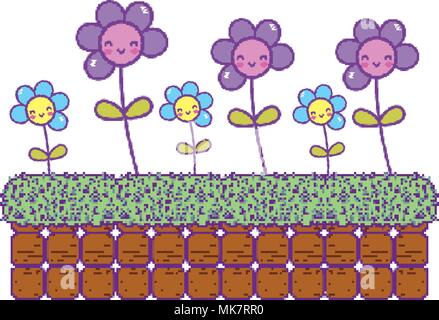 Grafik Blumen Pflanzen im Gras Wand Stock Vektor
