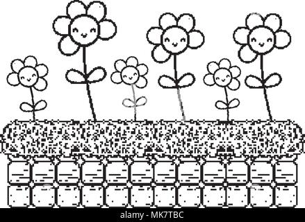 Grunge Grafik Blumen Pflanzen im Gras Wand Stock Vektor
