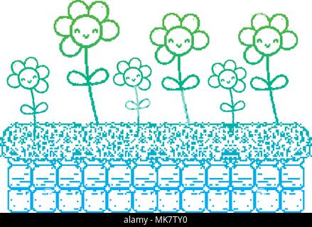 Degraded grafischen Blumen Pflanzen im Gras Wand Stock Vektor