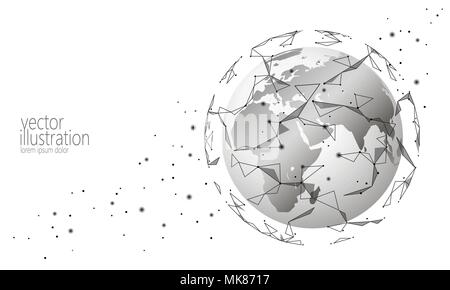 Globale internationale Verbindung Informationsaustausch blockchain cryptocurrency. Planet Platz Low Poly Zukunft Technologie Finanzen Banken- Design. Web Security Zahlung business Vector Illustration Stock Vektor