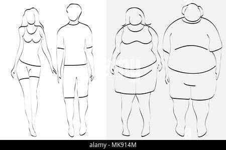 Schlanke und übergewicht Paar - unterschiedliche Silhouetten der menschliche Körper Stock Vektor