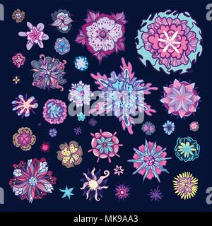 Futuristische fantastisch Detaillierte ornamentalen handgemalten floralen Gestaltungselemente Stock Vektor