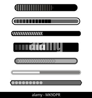 Fortschritte der Ladebalken graue Symbole Stockfoto