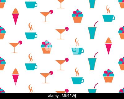 Martini und Kuchen nahtlose Muster. Die Creme in den Warenkorb. Cocktail und Kaffee. Vector Illustration Stock Vektor