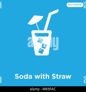 Soda mit Stroh vektor Symbol auf blauem Hintergrund, Zeichen und Symbol isoliert Stock Vektor