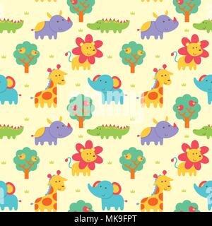 Vector illustration seamless pattern with cute wild animal cartoon Stock Vektor
