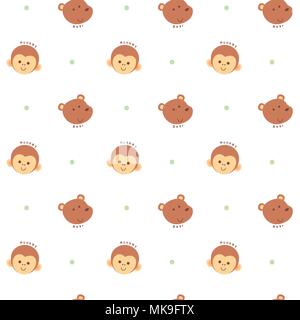 Vector Illustration nahtlose Muster mit Affe und Bär Gesicht Stock Vektor