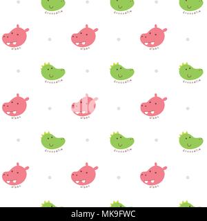 Vector Illustration nahtlose Muster mit Krokodil und hippo Gesicht Stock Vektor