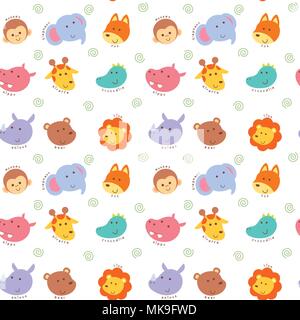Vector Illustration nahtlose Muster mit niedlichen Wild Animal face Cartoon Stock Vektor
