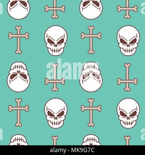 Vector Illustration nahtlose Muster mit Totenkopf Cartoon Stock Vektor