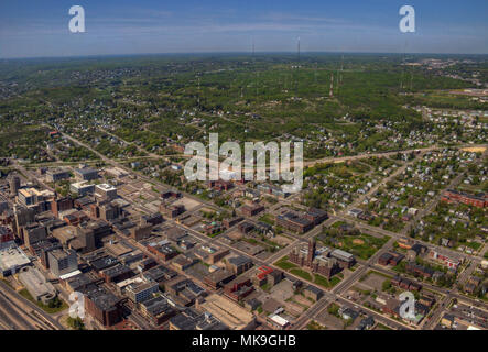 Duluth, Minnesota von oben vom Hubschrauber aus gesehen Stockfoto