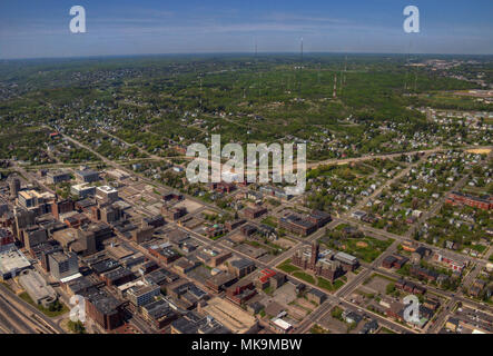 Duluth, Minnesota von oben vom Hubschrauber aus gesehen Stockfoto