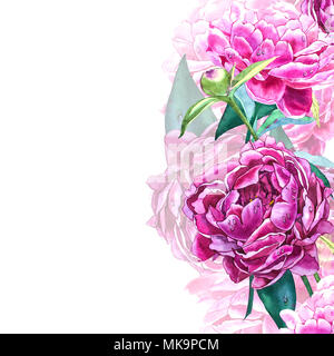 Vintage pfingstrose Vorlage. Aquarell Abbildung. Designelemente für Karten, Einladungen und Textil. Auf weiß isoliert. Stockfoto