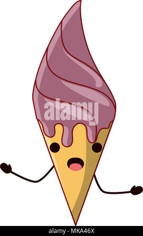 Kawaii Eis Symbol auf weißem Hintergrund überrascht, farbenfrohen Design. Vector Illustration Stock Vektor