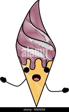 Kawaii Eis Symbol auf weißem Hintergrund überrascht, farbenfrohen Design. Vector Illustration Stock Vektor