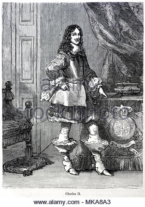 Charles II Porträt, 1630-1685 König von England, Schottland und Irland. Er war König von Schottland von 1649 bis zu seiner Absetzung 1651, und der König von England, Schottland und Irland von der Restauration der Monarchie 1660 bis zu seinem Tod, antike Darstellung von ca. 1880 Stockfoto