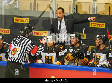 Herning, Dänemark. 7. Mai, 2018. Eishockey WM 2018, Herning, Mai 07, 2018 Marco Sturm, DEB Headcoach wütend, Gefühle DEUTSCHLAND - USA 0-3 Eishockey WM 2018 DEB, in Herning, Dänemark 07. Mai 2018 © Peter Schatz/Alamy leben Nachrichten Stockfoto