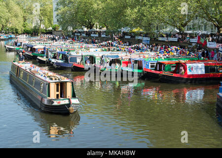 London, England, UK. 7. Mai, 2018. Bank Holiday Wochenende IWA Canalway Kavalkade Wasserstraßen Festival in London's Little Venice. © Benjamin John/Alamy Leben Nachrichten. Stockfoto