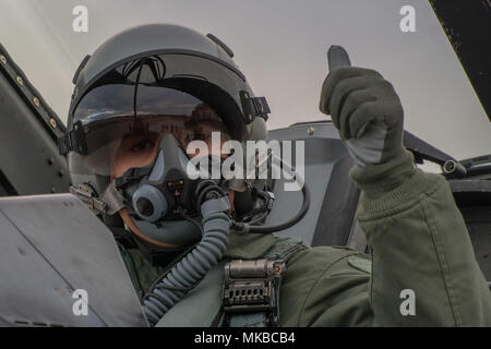 Tech. Sgt. Nicholas Riley, Fahrzeug- und Bodentransport, 158 Fighter Wing, posiert für ein Foto. Stockfoto