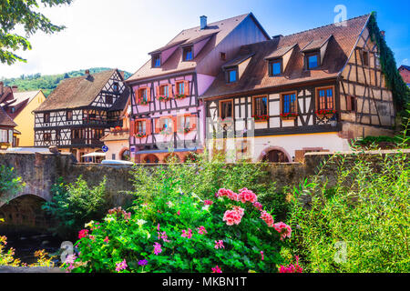 Traditionelle Häuser in der Stadt Colmar, Elsass, Frankreich. Stockfoto