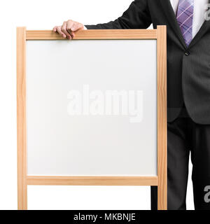 Kaufmanns Holz- blank white board auf weißem Hintergrund. Stockfoto