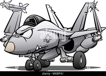 Militärische Naval Fighter Jet Airplane Cartoon Vector Illustration Stock Vektor