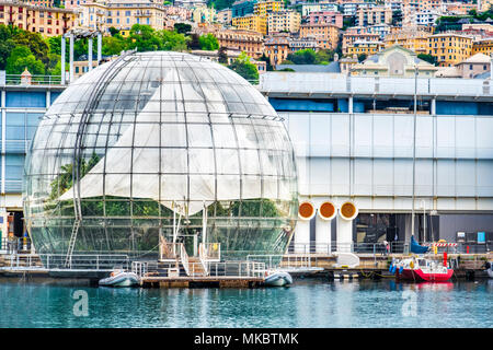 Genua - Ligurien - Italien - Biosfera Glaskugel Gewächshaus Gebäude, das von Renzo Piano Stockfoto