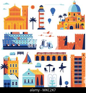 Sommer Mittelmeer Stadt Konstruktor Stock Vektor