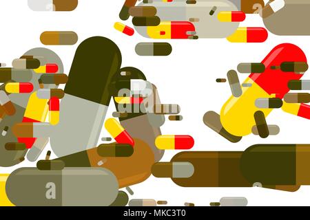 Zusammenfassung Kapseln, Medizin oder Pillen Illustrationen Hintergrund Muster. Apotheke Gesundheit konzeptionell. Vektorgrafik. Stock Vektor