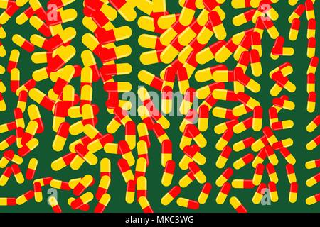 Zusammenfassung Kapseln, Medizin oder Pillen Illustrationen Hintergrund Muster. Apotheke Gesundheit konzeptionell. Vektorgrafik. Stock Vektor