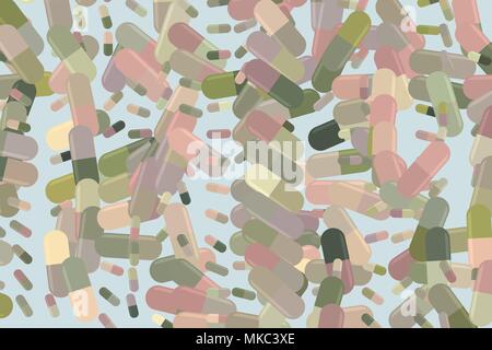 Kapseln, Medizin oder Pillen Illustrationen hintergrund abstrakt, Hand gezeichnet. Apotheke Gesundheit konzeptionell. Vektorgrafik. Stock Vektor